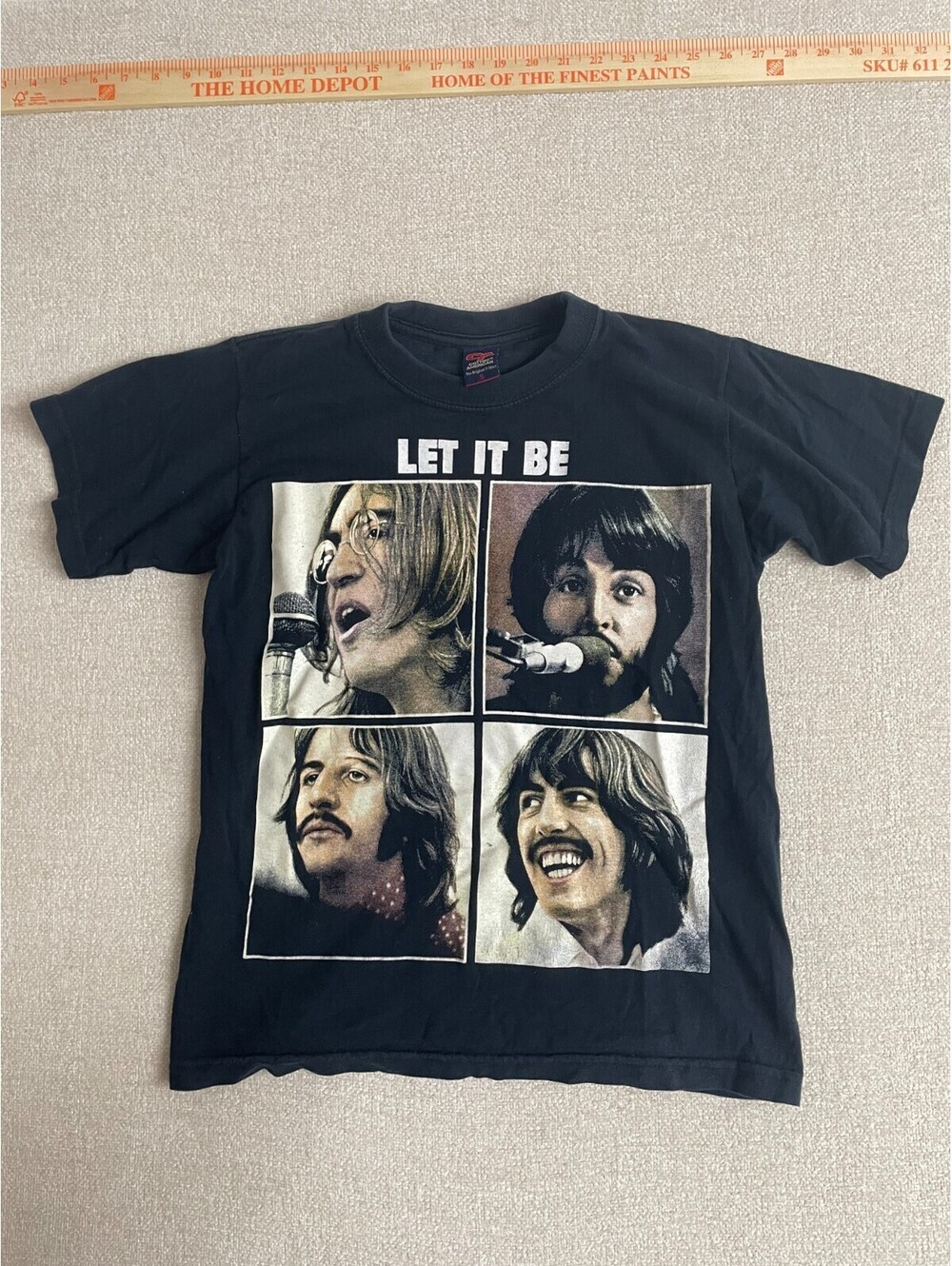 The Beatles Let It Be Cotton American T Shirt Black Double Sided Small